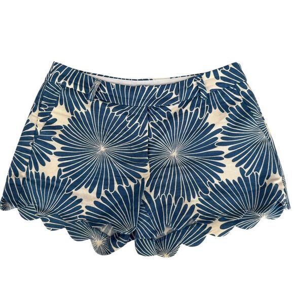 J. Crew linen blend Printed 4" scalloped short blue muslin sunburst size 4 - Picture 2 of 7